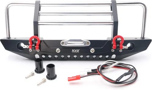 KYX Parachoques delantero de aleación de carreras con luces LED, accesorios para RC Crawler Car Axial SCX10 II 90046 Traxxas TRX4 TRX-4 Redcat Gen8