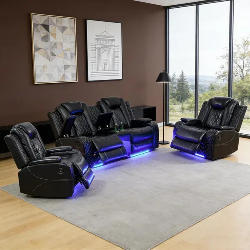 Miniatura 37 de Sofá reclinable individual eléctrico para muebles de sala de estar, silla reclinable de cuero con luces LED, puertos USB, almacenamiento oculto