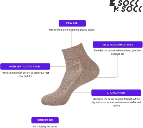 Miniatura 3 de 1SOCK2SOCK Paquete de 6 calcetines deportivos de algodón para hombres y mujeres, de algodón, corte bajo, calcetines para correr