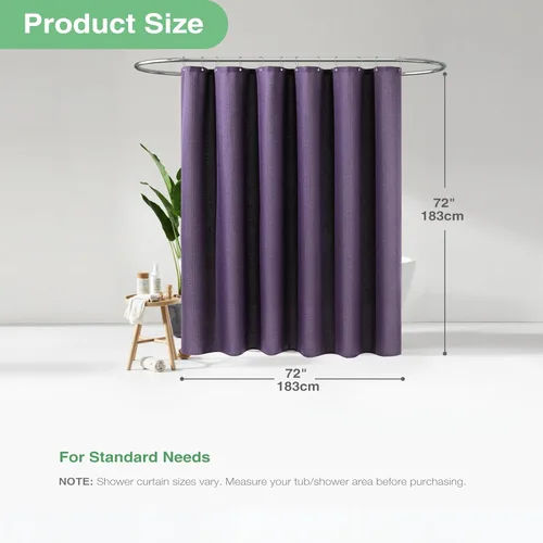 Miniatura 4 de Dynamene cortina de ducha de tela púrpura - Cortinas de baño de tela de poliéster pesadas con textura de gofre de 256GSM, de lujo para hotel, con 12