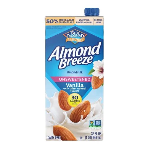 Almond Breeze Leche de almendras sin lácteos, vainilla sin azúcar, 32 onzas líquidas