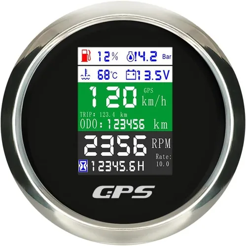 Miniatura 7 de ELING Velocímetro GPS ajustable multifuncional 6 en 1, tacómetro, voltímetro, presión de aceite, nivel de combustible, medidor de temperatura del WS