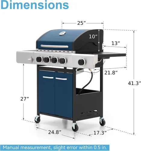 Miniatura 5 de GREEN PARTY - Parrilla de gas para barbacoa de 4 quemadores con propano, quemador lateral y rejillas de hierro fundido esmaltadas en porcelana, área