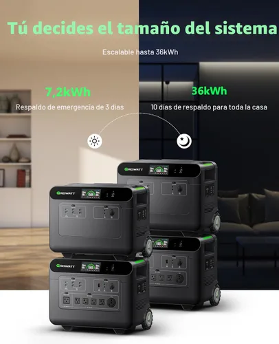 Miniatura 4 de GROWATT HELIOS 3600 Estación de energía portátil, batería LFP de 3600 Wh, expandible a salida de CA de 240 V/7200 W, hasta 36 kWh, generador