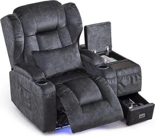 Miniatura 17 de DRMBOOK Silla Reclinable Eléctrica, Sofá Reclinable Eléctrico Wall Hugger con Masaje y Calor, Asiento de Teatro Sobrerelleno con Puerto