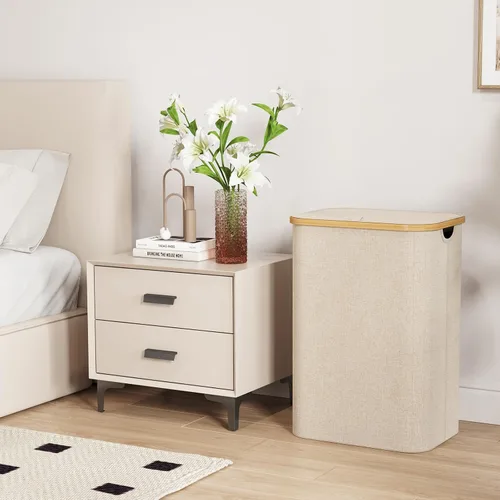 Miniatura 3 de Lifewit Cesta de lavandería de 80 litros con tapa, cestas de ropa para lavandería con asas de bambú y una bolsa de lavandería extraíble, cesta
