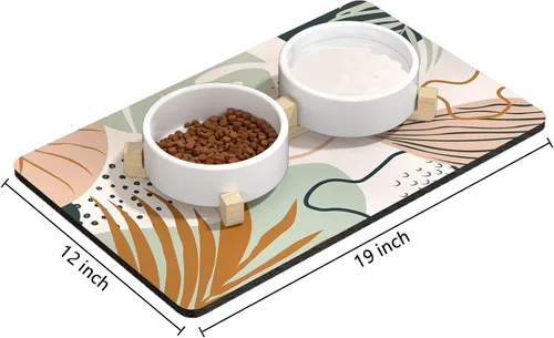Miniatura 2 de Rnivvi Tapete de comida para perros, 12" x 19" bohemio absorbente para tazones de perros y gatos para comida y agua, linda alfombra antideslizante