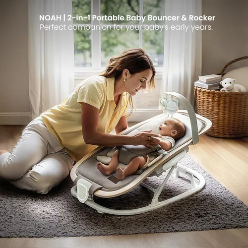 Miniatura 7 de Qutanix 2-en-1 Mecedora y Silla para Bebés, Asiento Portátil para Bebés de 0 a 9 Meses, Silla de Balancín con 3 Posiciones Reclinables, Acentos