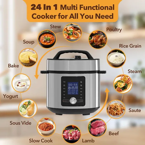 Miniatura 3 de NEWBULIG Olla a presión eléctrica de 6.3 cuartos de galón, presión múltiple de acero inoxidable, olla de cocción lenta 24 en 1 para arroz, estofado