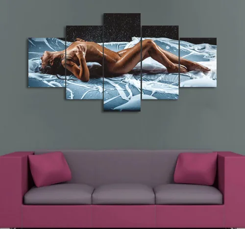 Miniatura 14 de Lienzo extra grande sexy chica desnuda durmiendo en la cama, arte de pared con marco de madera sexy para mujeres desnudas, obras de arte, arte