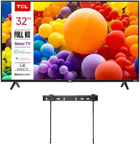 TCL Televisor inteligente Roku LED FHD 1080p de la Serie 3 Clase de 32 pulgadas + Soporte de pared Wi-Fi de banda dual compatible con AirPlay Alexa
