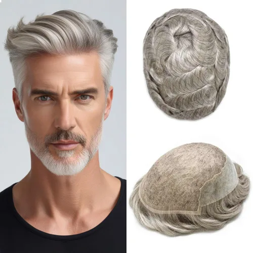Miniatura 60 de Mens Toupee Human Hair Replacement System Swiss Lace Toupee For Men Hair Piece Protesis Capilar Mens Hairpiece 5X7#1 Jet Black 120% Density
