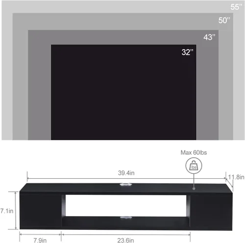 Miniatura 2 de GHC Soporte de TV flotante, centro de entretenimiento montado en la pared y estante de gabinete, consola de TV con almacenamiento, consola