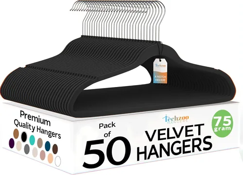Techzoo 50 unidades de perchas de terciopelo de alta calidad ultra finas antideslizantes para adultos de fieltro que ahorran espacio para armario,