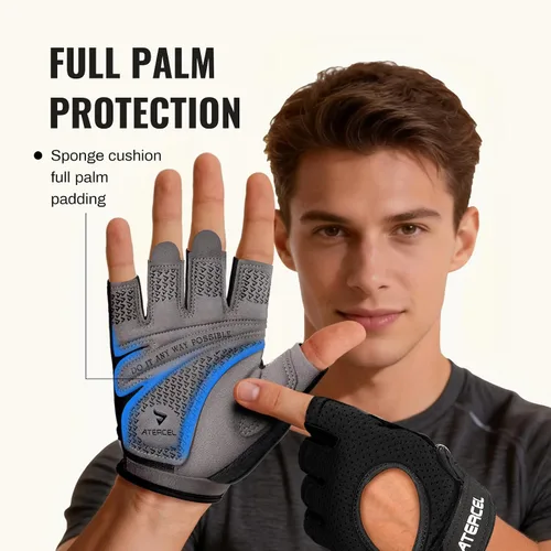 Miniatura 2 de ATERCEL Guantes de levantamiento de pesas, protección completa de la palma de la mano, guantes de entrenamiento para gimnasio, ciclismo, ejercicio
