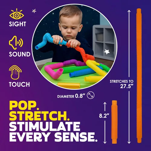 Miniatura 2 de Nutty Toys Tubos Pop - Paquete grande de 8 juguetes sensoriales - Aprendizaje STEM creativo para niños y niños pequeños - ¡Conecta y revienta! Los