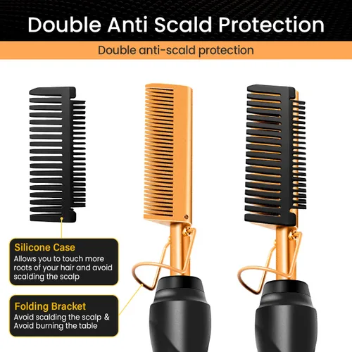 Miniatura 4 de Juego de 7 peines calientes, alisador eléctrico para cabello negro, juego de peine caliente con barra de cera para peluca, banda de encaje, peine