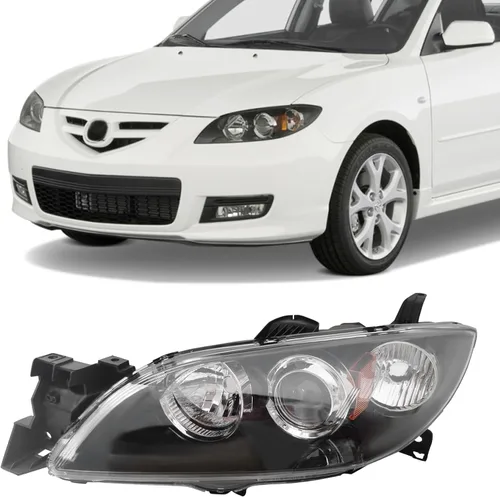 Para Mazda 3 Sedan 2004 2005 2006 2007 2008 2009 Mazda 3 Sedan faro delantero halógeno izquierdo lado del conductor, carcasa negra lente