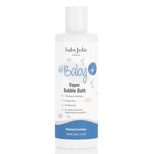 Baby Jolie Vapor Bubble Bath - Aromaterapia de baño para bebés y niños para aliviar la nariz y la tos, fabricado con extracto de eucalipto y menta,
