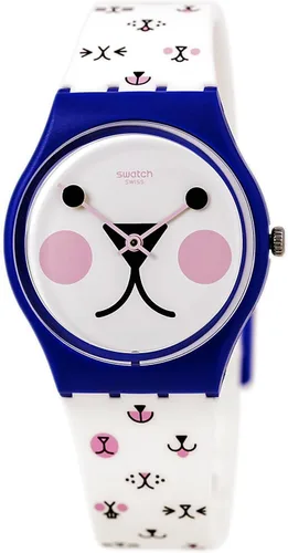 Miniatura 4 de Swatch Cattitude White (Kitty Face) Dial Reloj de silicona blanca para mujer GN241, Blanco, Reloj de cuarzo