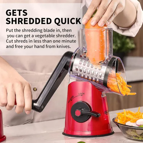 Miniatura 2 de Rallador rotativo de queso, 3 en 1 triturador de queso, rotativo con asa, trituradora de mandolina vegetal para verduras, queso, nueces