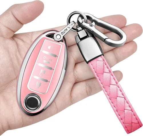 Miniatura 13 de Compatible con Nissan Funda para Llavero con Llavero de Cuero, Funda de Carcasa de Llave de TPU Suave Compatible con Llave Remota Inteligente