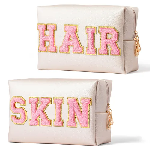 Miniatura 7 de Y1tvei Preppy Patch SKIN Varsity Letter - Neceser para cosméticos, bolsa de maquillaje portátil de piel sintética, bolsa de maquillaje
