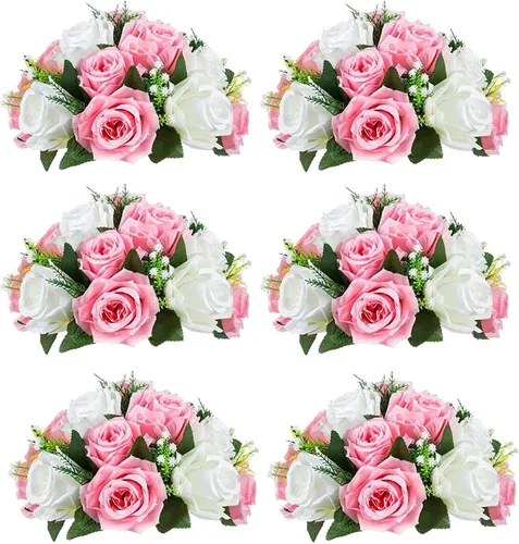Miniatura 19 de Sziqiqi - 2 flores artificiales, flores de seda, 15 tallos para centros de mesa de flores o arreglos colgantes. Blanco puro