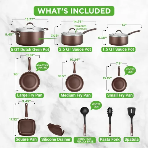 Miniatura 3 de NutriChef NCCW14SBR - Juego de utensilios de cocina antiadherentes de 14 piezas, ollas y sartenes de cocina resistentes a los arañazos con tapas