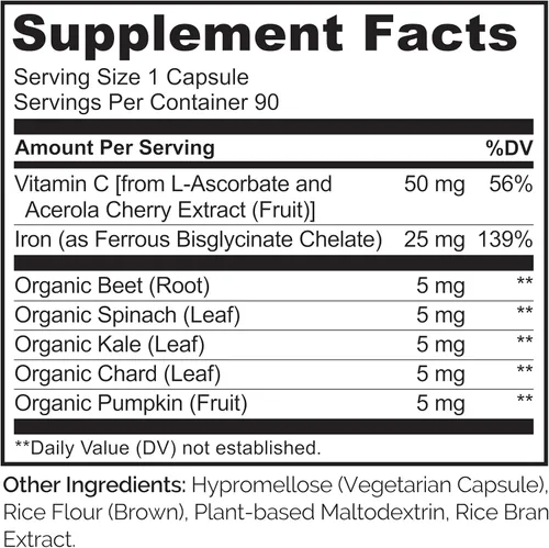 Miniatura 3 de NATURELO Suplemento de hierro vegano con vitamina C y alimentos integrales orgánicos, píldoras de hierro suaves para mujeres y hombres