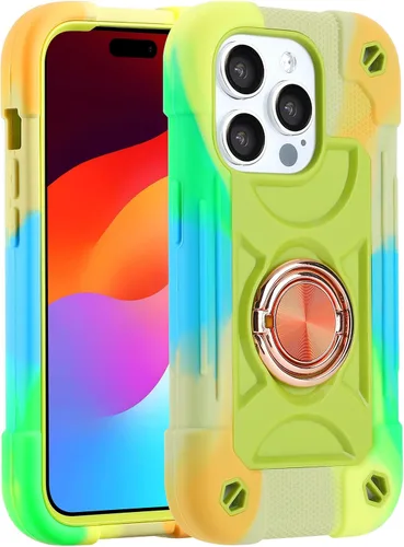 Miniatura 80 de MARKILL Funda compatible con iPhone 15 de 6.1 pulgadas con soporte integrado, [grado militar resistente de cuerpo completo] protección contra Rosa