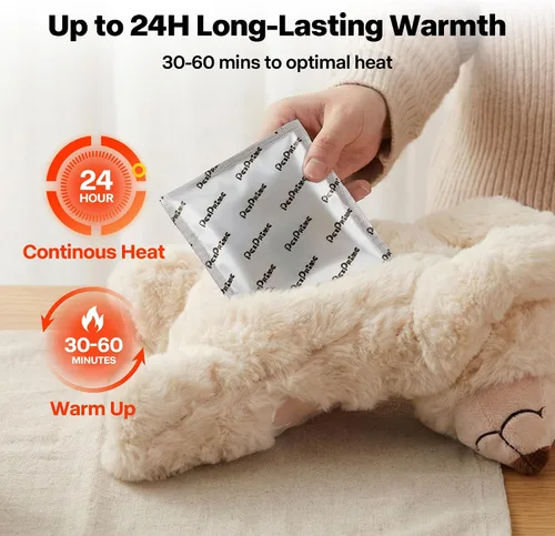 Miniatura 4 de Pet Prime Paquete de 12 paquetes de calor desechables, calor sin olor las 24 horas para juguetes de peluche con latidos del corazón, comodidad