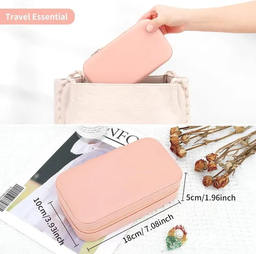 Miniatura 5 de DesignSter Joyero de viaje, estuche de joyería portátil de piel sintética, cajas de joyería pequeñas para regalos, organizador de joyas de viaje