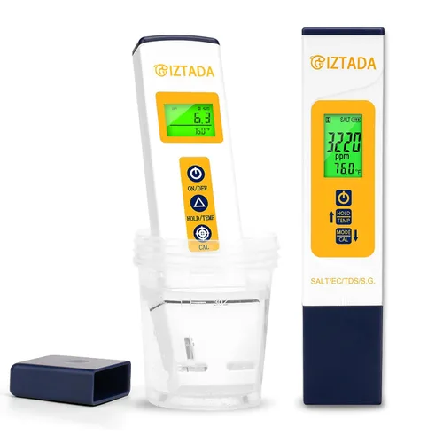 Medidor de pH y Medidor de Salinidad Combo para Piscina de Agua Salada 6 en 1 Medidor de pH Sal SG EC TDS Temp para Acuario de Arrecife Tanque de