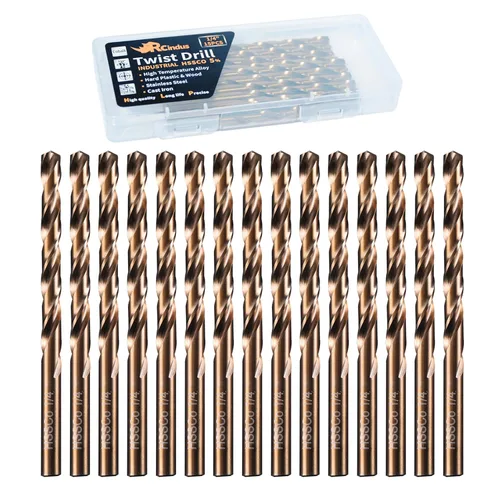 Broca de cobalto de 1/4 pulgadas, brocas de metal HSS M35 para acero, acero inoxidable, hierro fundido, plástico duro y madera (15 unidades)
