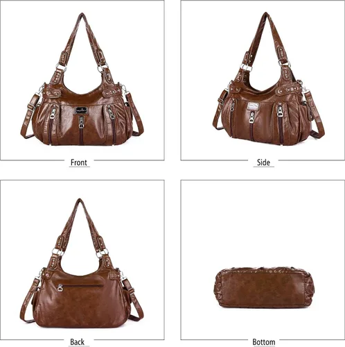 Miniatura 4 de Angelkiss Monederos grandes y bolsos para mujer, de piel sintética lavada, bolso cruzado de hombro