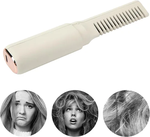 Miniatura 7 de Mini alisador de pelo recargable inalámbrico, cepillo de peine portátil con 3 temperaturas ajustables para todo tipo de cabello (caqui)