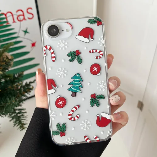 Miniatura 13 de RALEAVO Funda de Navidad Transparente Clara para iPhone 11, bonita funda de invierno para mujeres, niñas y niños con sombreros, campanas, delgada
