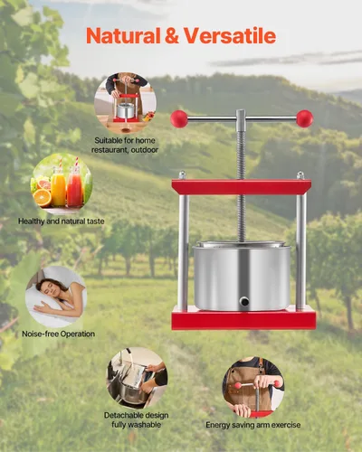 Miniatura 6 de VEVOR Prensa de vino de frutas de 0.8 galones/3L, 2 barriles de acero inoxidable, exprimidor manual, prensa para hacer sidra, manzana, uva, tintura