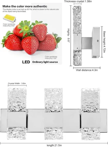 Miniatura 2 de Moderna lámpara LED para tocador de baño, acero inoxidable cromado, 3 lámparas de pared para iluminación de baño, Fuxture sobre espejo, 21.5