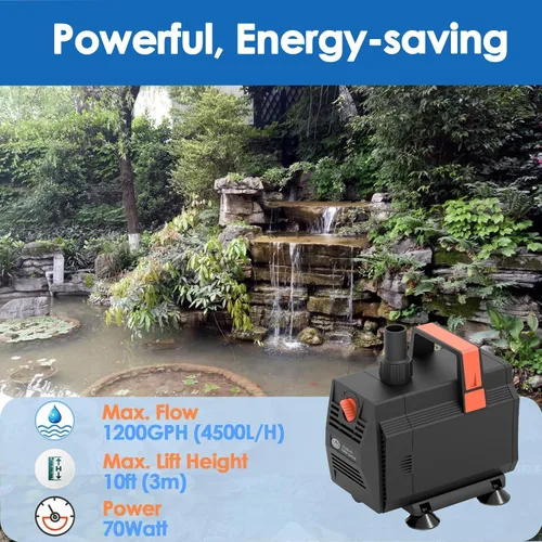 Miniatura 2 de AquaMiracle 1200GPH Bomba de Agua Sumergible Bomba de Estanque(4500L/H, 70W), Bomba de Fuente de Agua Bomba de Agua de Acuario con Control de Flujo