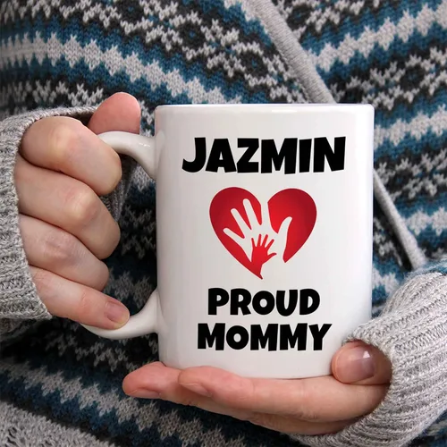 Miniatura 2 de Jazmin Proud Mommy - Taza grande de café o té, regalo para el día de la madre, corazón, amor, especial para baby shower, regalo de nacimiento