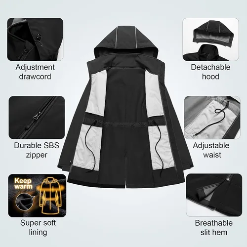 Miniatura 5 de CREATMO US Chaqueta táctica ligera impermeable larga Softshell con forro polar cortavientos para mujer