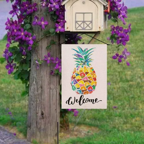 Miniatura 4 de Bandera de jardín de piña de bienvenida de 12.5 x 18 pulgadas, bandera decorativa de arpillera de doble cara para decoración de patio de granja