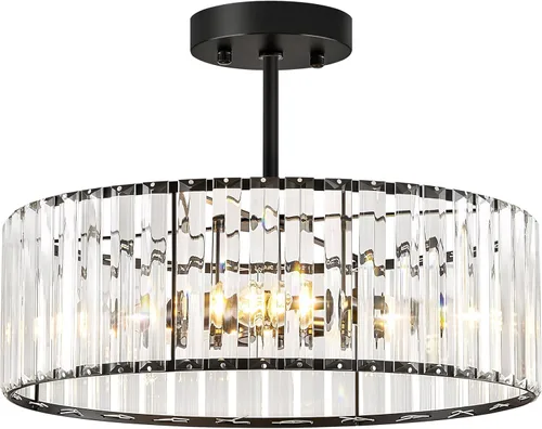 Miniatura 15 de Pevfah Lámpara de techo negra de cristal, moderna lámpara de techo semiempotrada, accesorios de iluminación de pasillo redondo para cocina, entrada