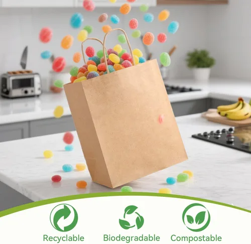 Miniatura 6 de Brothersbox Bolsas de regalo marrones con asas, 100 unidades, 8 * 4.76 * 10 pulgadas, bolsas de papel kraft medianas a granel para manualidades
