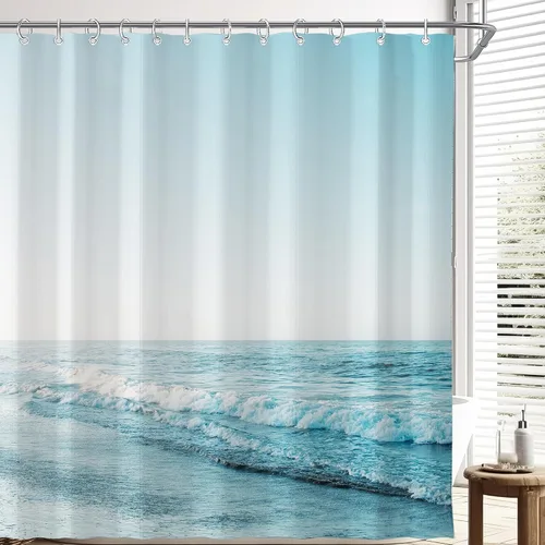 Miniatura 2 de Cortina de Ducha Pequeña de Cabina para RV de Medio Tamaño Océano Playa Costera Seaside para Baño 36A*72A Pulgadas Náutica Verano Playera Decoración