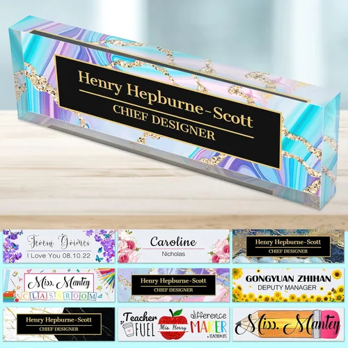 Miniatura 32 de Placa de nombre de escritorio personalizada para profesores, placa de nombre para escritorios, placa de escritorio de vidrio acrílico transparente