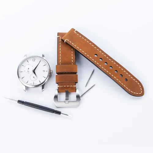 Miniatura 6 de Marrón 0.866 in Cuero Genuino Reloj Banda de reloj de la vendimia bronceado aceite Correa de reloj para los hombres con hebilla de acero inoxidable