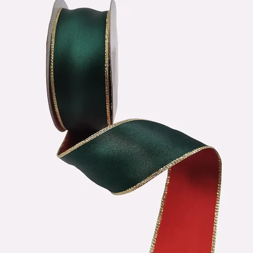 Miniatura 10 de Cinta de raso con alambre reversible rojo verde para decoración de Navidad, arco de corona, manualidades florales, 2 – 1/2 pulgadas X 10 metros N1109